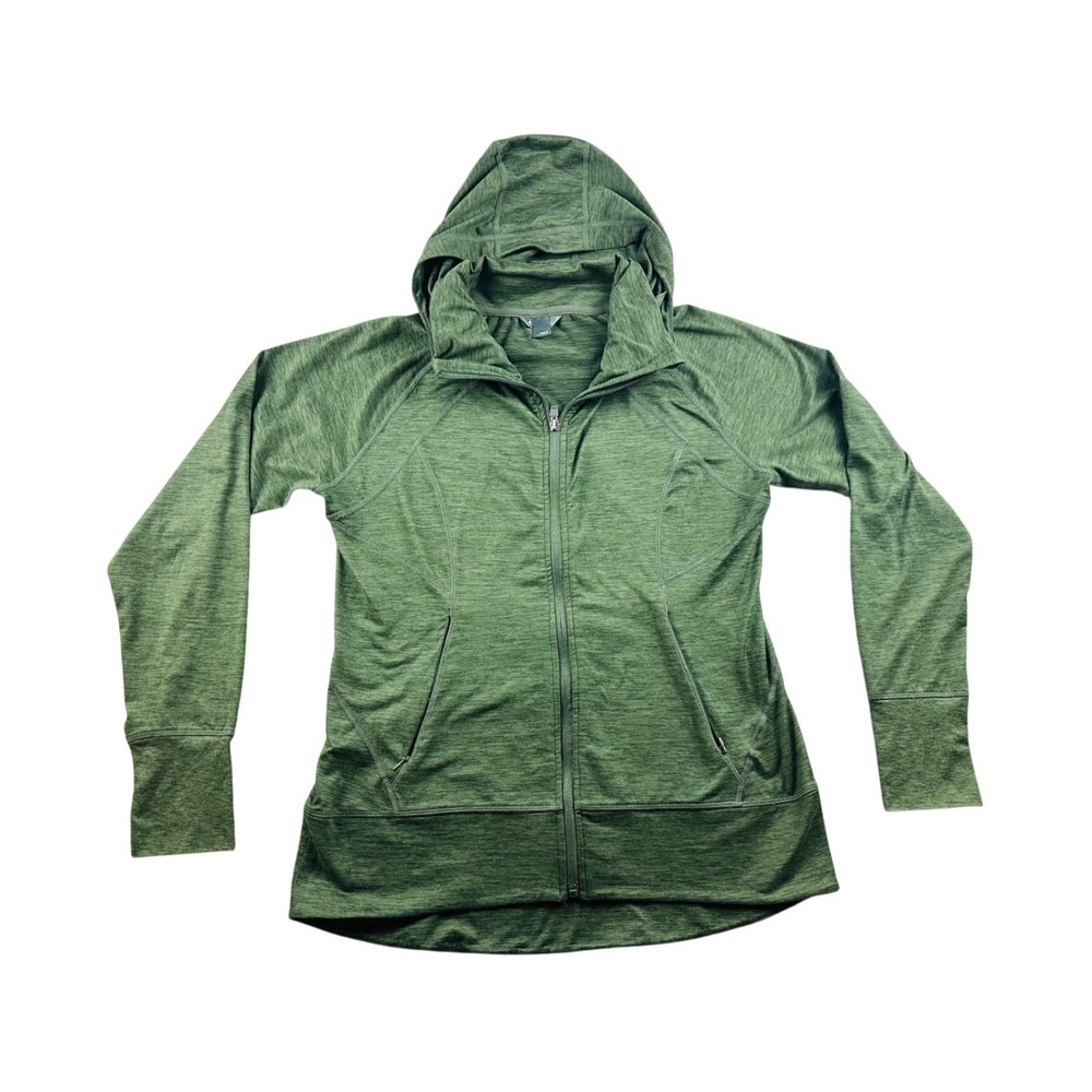 Eddie Bauer‎ Full-Zip Active Jacket Women L Green Slim Thumb Holes Athletic